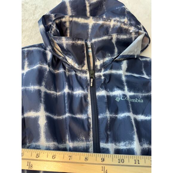 Columbia Girls Lightweight Rain Jacket Navy Blue White Print Windbreaker Coat L - Picture 5 of 8